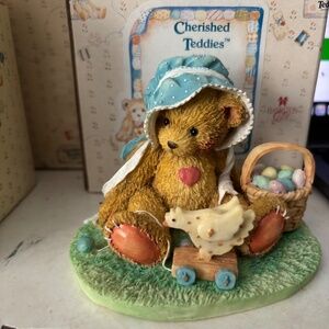 Cherished Teddies Henrietta 910686 "A Basketful of Wishes" Bear w/ Basket & Eggs